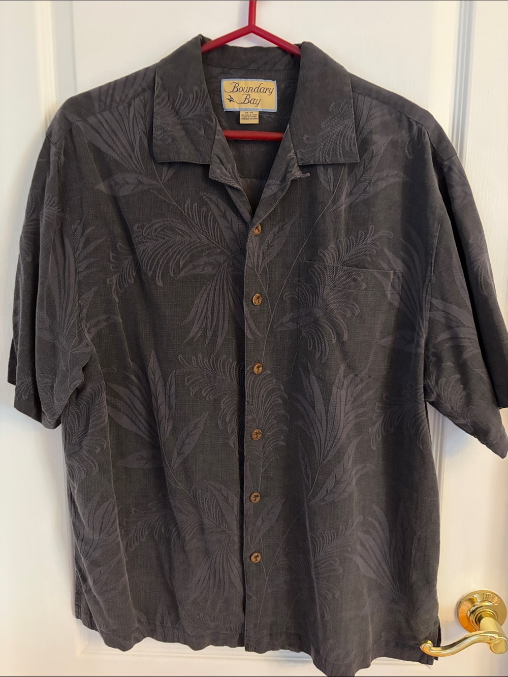 Boundary Bay 100% Silk Men's Dark Gray Short-Sleeve Button-Up Shirt